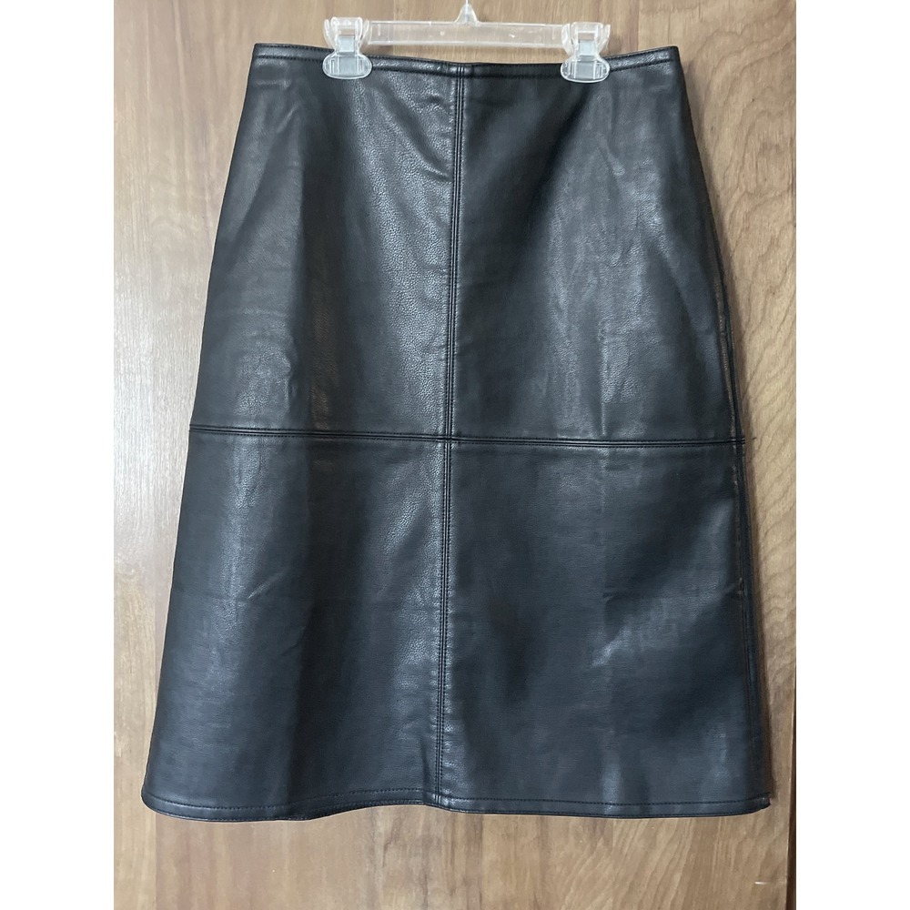 Ann Taylor Black Vegan Faux Leather Paneled Midi Skirt 6 Quiet Luxury Minimalist